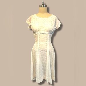 Vintage cotton eyelets dress with pink hidden trim hand made